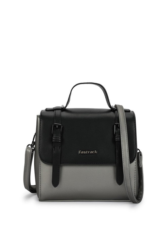 Fastrack Colorblock Satchel Bag for Women | Faux Leather Handbag with Zip Closure, 3 Compartments, Top Handle, Detachable Strap | Stylish Structured Satchel for College, Work and Everyday Outfits - Image 1
